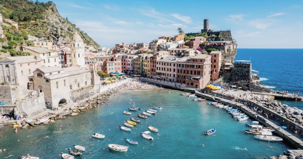 Aerial view on Vernazza in Cinque Terre.