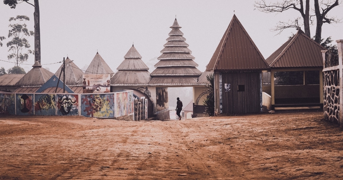 Entrance of the Chiefdom in Bafou and the typical Bamileke notable entrance.