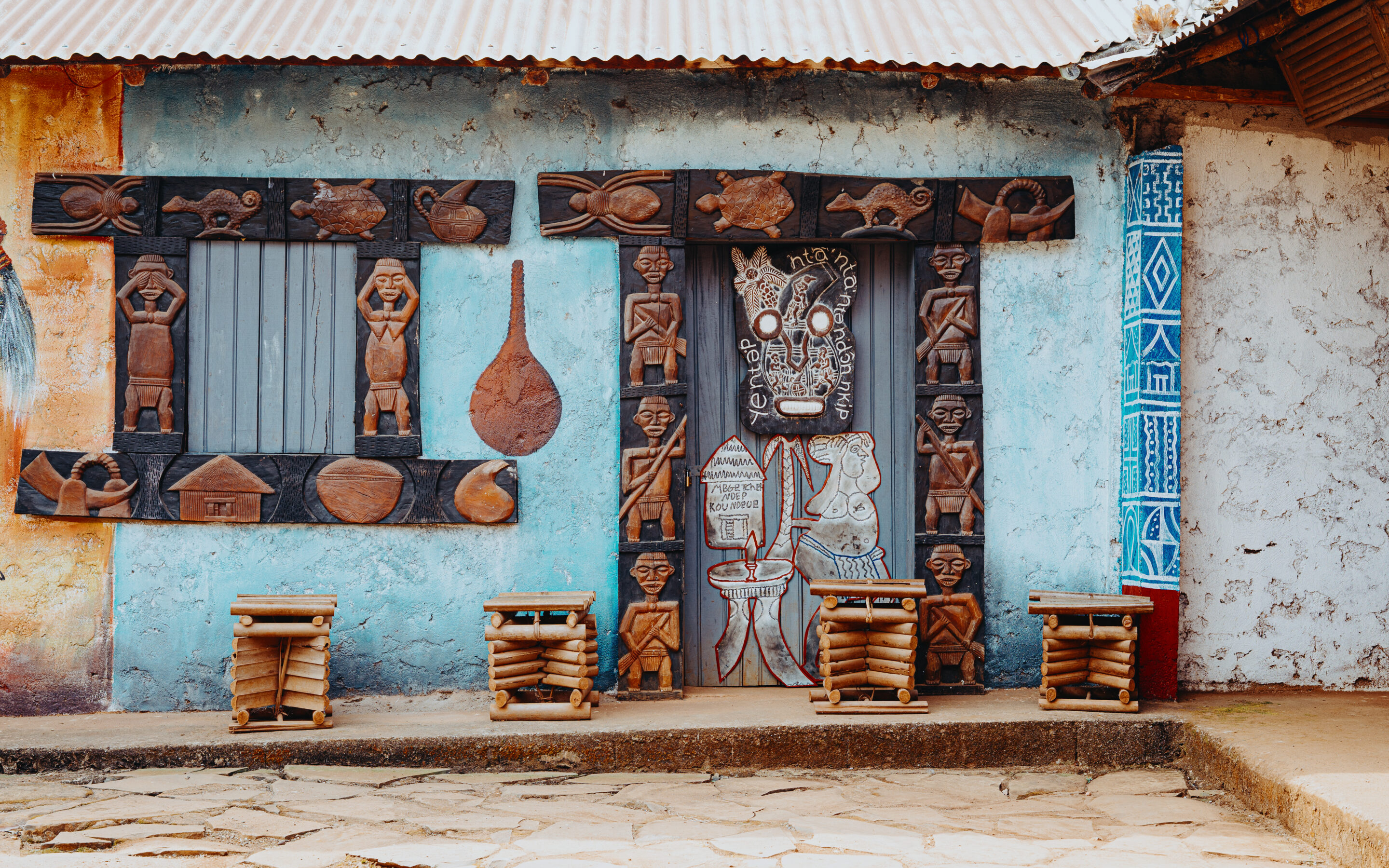 The beautifully painted walls of the Batoufam chiefdom.