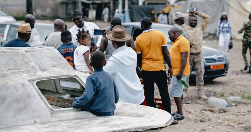 A family taking a selfie few hours before the Ngondo festival.