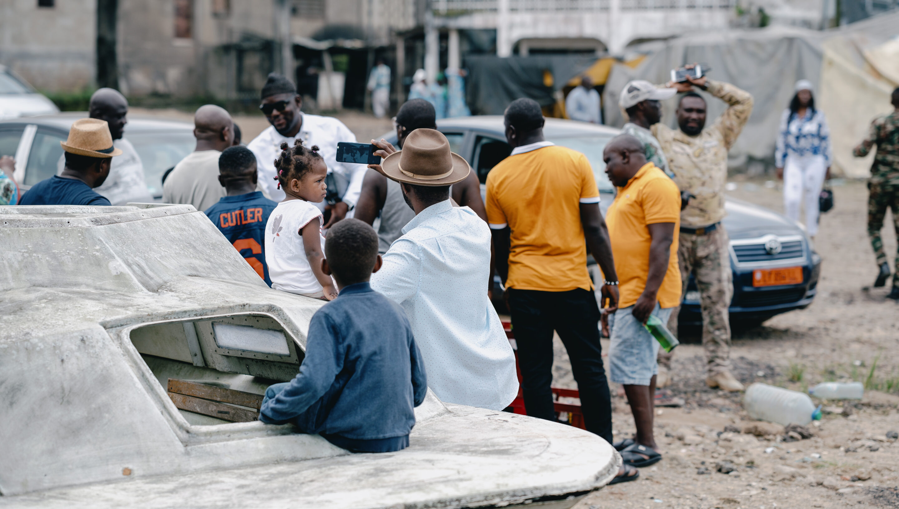 A family taking a selfie few hours before the Ngondo festival.