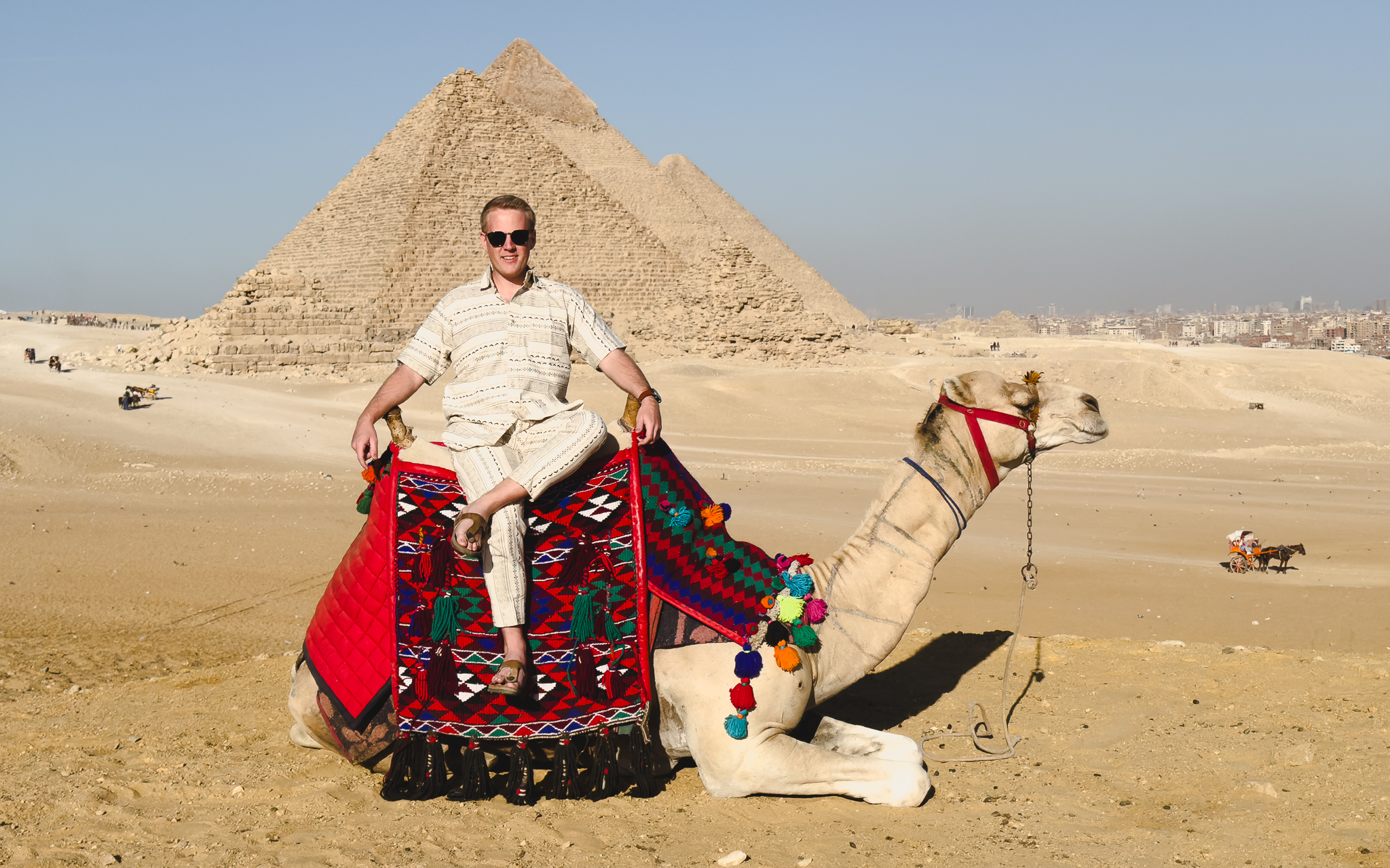 Florian Huguenin in picture in front of the Giza pyramid